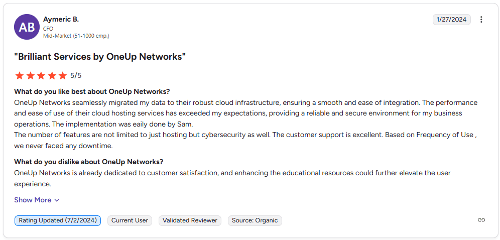 2nd G2 review for Oneup networks
