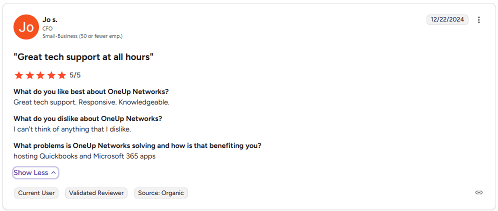 5th G2 review for Oneup networks