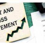 Profit and Loss Statement text with upward arrow and financial charts in background.