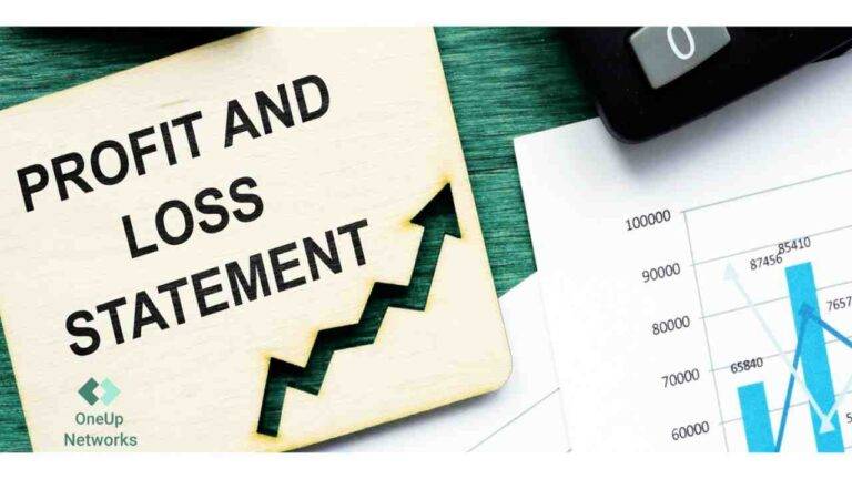 Profit and Loss Statement text with upward arrow and financial charts in background.