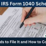 A person filling out IRS Form 1040 with a pen, illustrating the topic of Schedule 2 filing requirements.