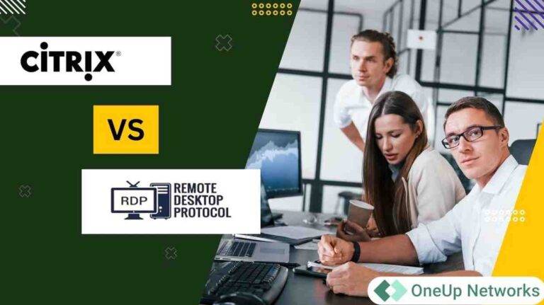 Comparison image showing Citrix versus Remote Desktop Protocol (RDP) alongside a group of accounting professionals working together, representing performance differences for firms during busy tax season.