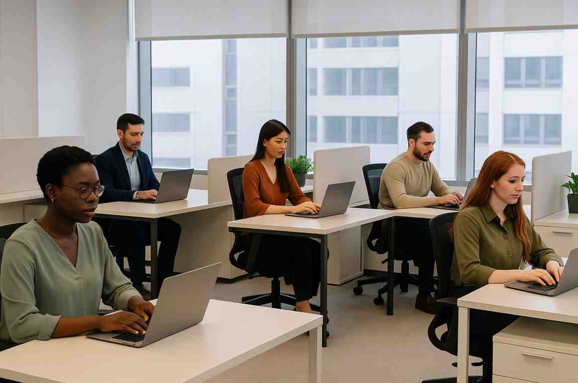 A professional accountant wearing a suit works on a laptop at a clean office desk, symbolizing focused remote tax preparation work—ideal for illustrating how Drake Tax performs better on Citrix.