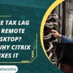 A person working on a laptop with green and yellow digital graphics and waveform overlays, representing technology, performance improvement, and optimized remote workflows.