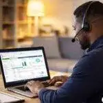 Accountant working on QuickBooks Enterprise in a modern office with OneUp Networks logo displayed