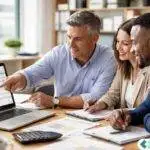 CPA team reviewing billing data on a laptop in a modern office with OneUp Networks logo displayed