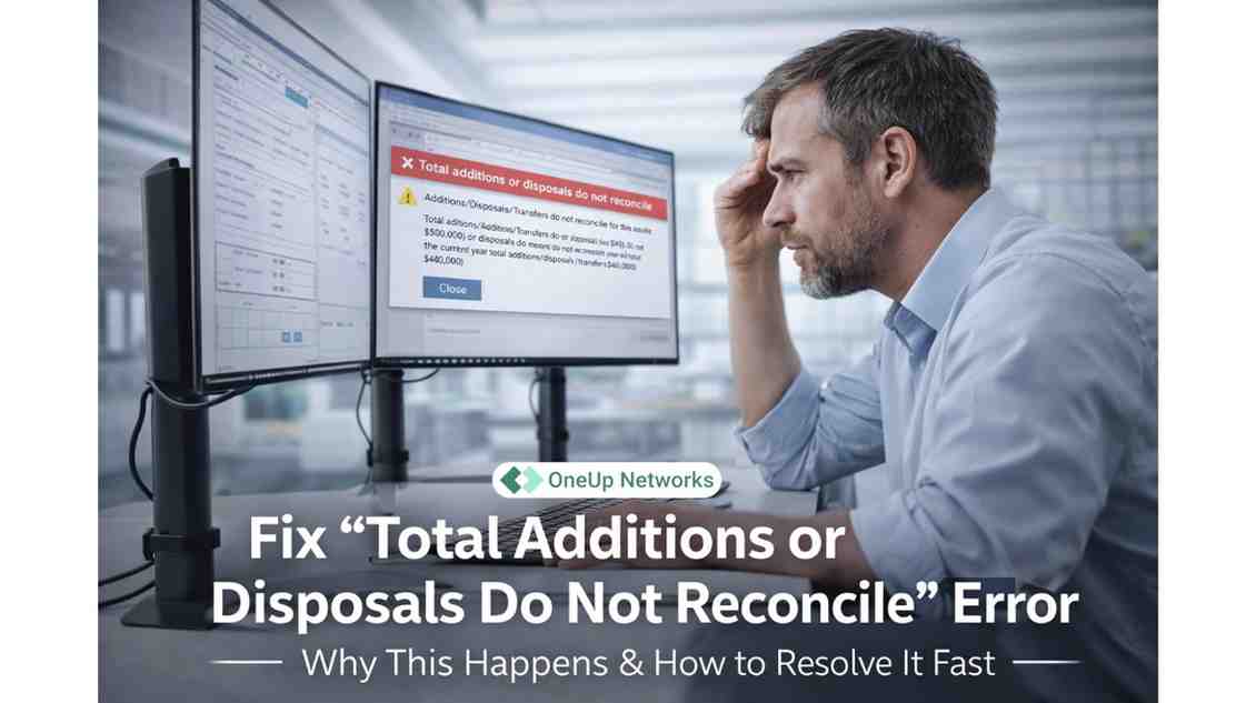 total additions or disposals do not reconcile error tax software troubleshooting accountant screen issue