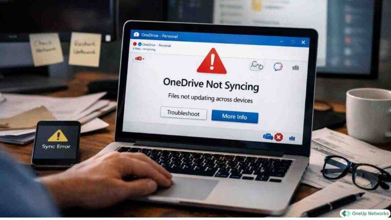 OneDrive not syncing error on laptop screen with files not updating across devices