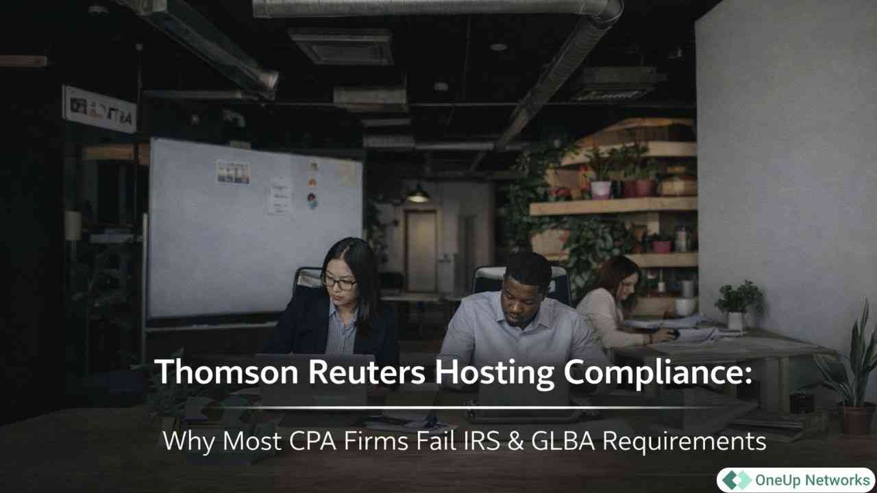 CPA professionals reviewing compliance documents for Thomson Reuters hosting IRS and GLBA requirements