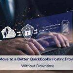 Cloud data transfer with security lock and file migration icons over laptop