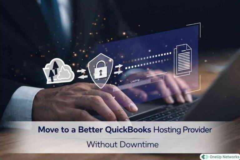 Cloud data transfer with security lock and file migration icons over laptop