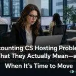 CPA professional working on laptop in office while reviewing Accounting CS hosting performance problems.