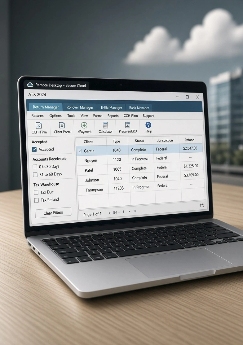 ATX software tax cloud hosting on the server with oneUp Networks
